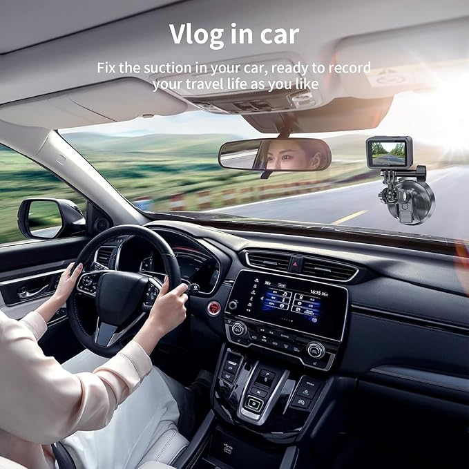 TELESIN Suction Cup Car Mount with Phone Holder, Windshield Window Dashboard Boats Vehicle Attach for DJI Osmo Pocket 4,Pocket 3,Action 6 5 Pro 4 GoPro Hero 13 12 11 10 9 Insta360 X5 Xtra Camera Mount