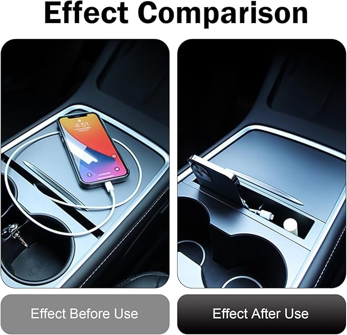 Model 3/Y Car Center Console Storage Box, Embedded Plastic Central Control Organizer Box for Phone, Data Cable & Glasses Car Inside Organizer