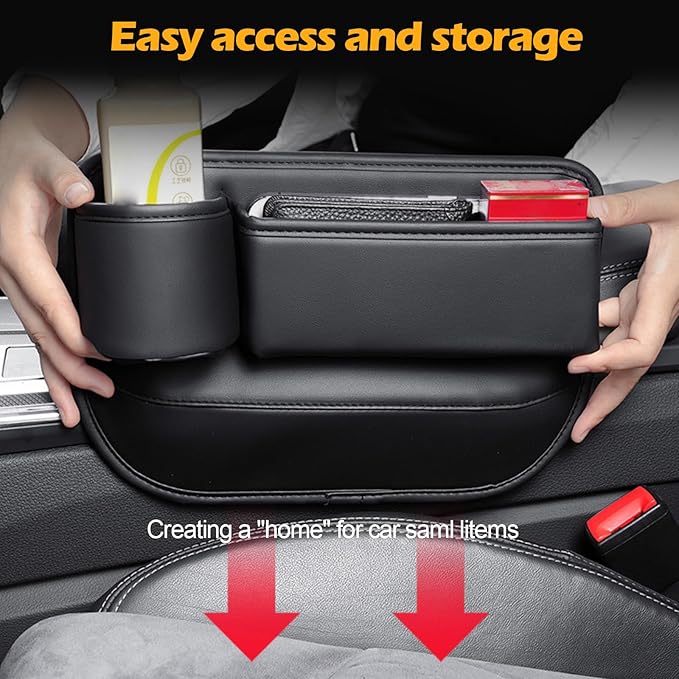 Tefola 2 Packs Car Seat Gap Filler, Leather Car Seat Gap Organizer, Car Storage Box for Holding Phone, Sunglasses, Keys, Car Accessories fit Auto SUV Truck fit for Driver/Passenger Seat (Black)