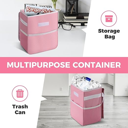 Simple Deluxe 2 Pack Car Trash Can, Multipurpose Bin with Lid and Storage Pockets, Collapsible Adjustable Straps and Portable Organizer, 2 Gallon, Pink