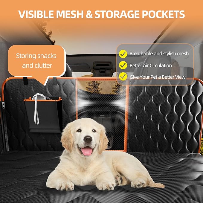 Scratchproof Dog Car Seat Cover For Back Seat, Waterproof Back Seat Pet Cover For Dogs With Mesh Window,Storage Pocket,Side Flap,Collapsible Nonslip Dog Seat Cover Universal Size Fit for Car/Truck/SUV