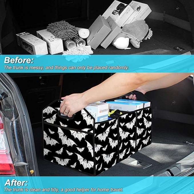 Halloween Bat Car Trunk Organizer Storage Box Collapsible Non-Slip Automotive Organizer Vehicle Organization