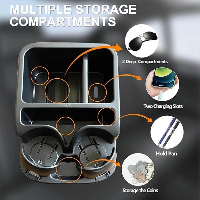Car Center Console with Adjustable Cup Holders, Universal Center Console Organizer for Truck, Cars, Minivans, Suvs, Truck Floor Console, Bench Seat Center Console (Black)