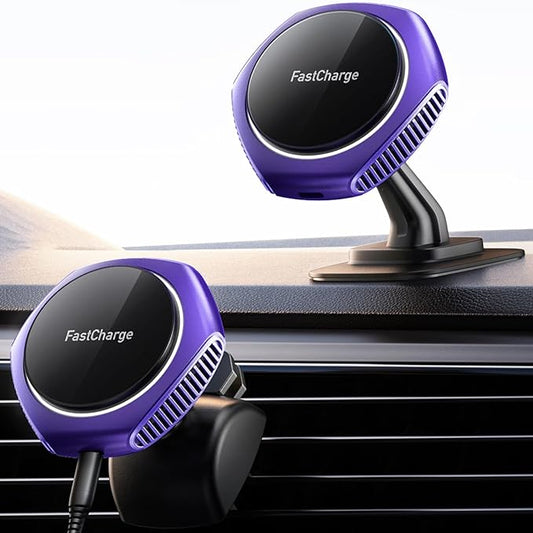 JOYMASS for MagSafe Car Mount Charger, 15W Fast Charging Magnetic Wireless Car Charger Phone Holder Mount Fits iPhone 15 Pro Max Plus 14 13 12 Mini MagSafe Case - Purple