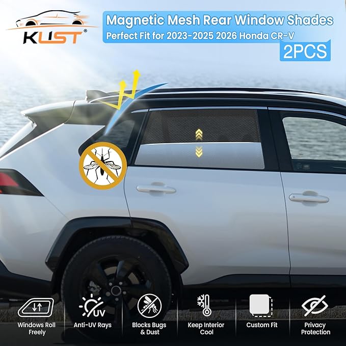 KUST Car Window Shades for 2023-2025 2026 Honda CR-V CRV Accessories, Breathable Mesh Magnetic Window Covers, Rear Back Side Window Sun Shades UV Block Privacy Protection for Baby Camping Napping 2PCS