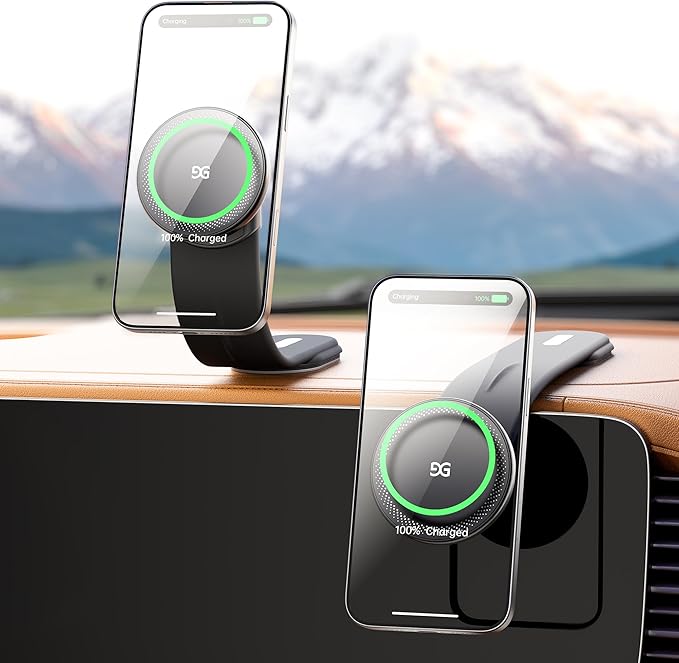 GUSGU Mount3 Magnetic Car Phone Holder Charger, 15W Fast Charging for Magsafe Car Mount Charger, Universal for All Car Models, Compatible with iPhone 16/15/14/13/12 and All Other Phone Models.