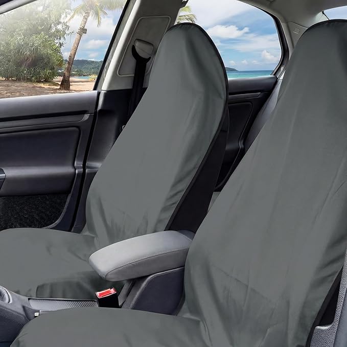 2 Pack Car Seat Towel Covers, Sweat Protector for Front Seats, Premium Thickened Microfiber with Elastic Strap, Breathable & Quick Dry, Machine Washable Cover for Gym Running Beach Universal Fit Grey