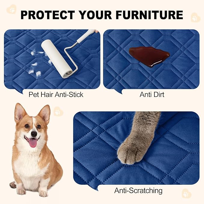 Smiry Reversible Waterproof Couch Covers for Sofa, Washable Dogs Pet Couch Covers for 3 Cushion Sofa Pet Friendly, Water Resistant Furniture Protector Slipcover, Geometric (30"x53", Navy/Blue)