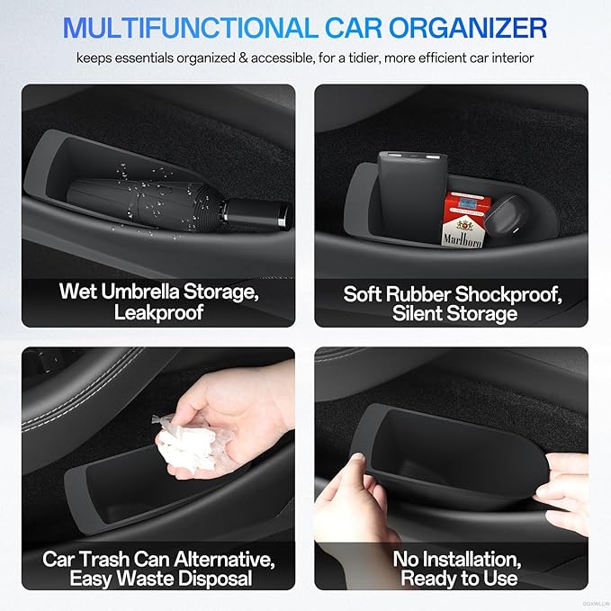 2 PCS Car Front Door Trash Can for Tesla New Model Y Juniper 2025 2026 Side Door Portable Small Garbage Storage Bin Waterproof ABS Front Seat Garbage Can Bin for Refresh Model Y Accessories
