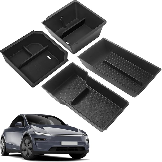 4 Pcs Center Console Organizer Trays Divided Storage Double Layer Space for New Tesla Model Y Juniper Accessories 2025 2026 Center Console and Armrest Storage Box