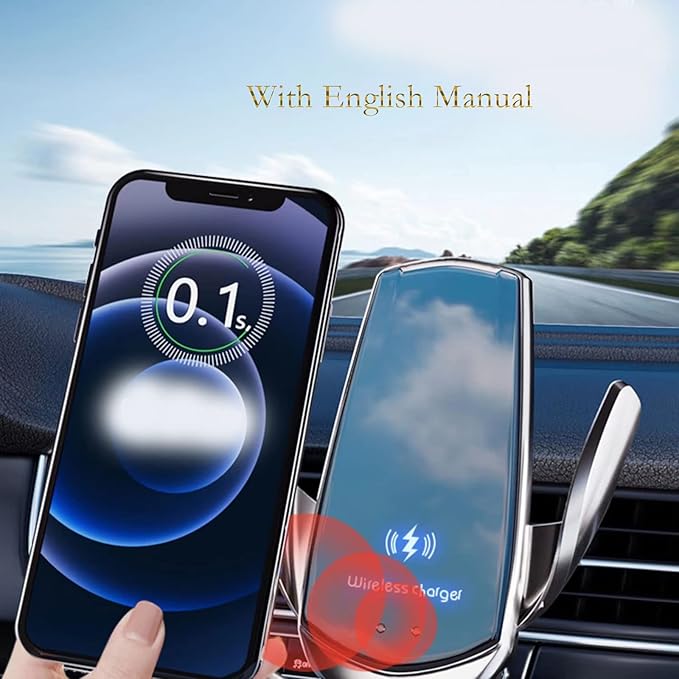 Wireless Car Charger Automotive Electric Induction 15W Wireless Charger Car Vent Mount Bracket Fast Charging Auto-Clamping Car Phone Holder Mount Air Vent Phone Holde (Gold)