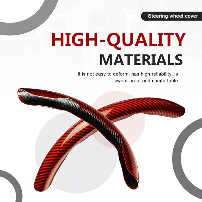 3pcs Universal Carbon Fiber Steering Wheel Cover - Anti-Slip & Segmented Design, Universal 99% Durable Steering Wheel Protector for Men and Women, Car Interior Accessory (Red)