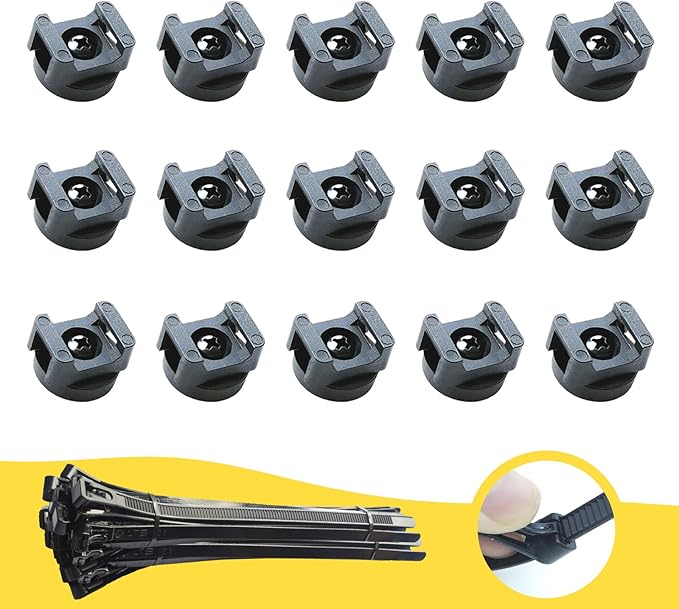 Magnetic Zip Tie Mounts 22mm Compact Cable Holder - Multipurpose Magnetic Wire Management Bases with 30 Reusable Zip Ties, 15 Magnets for Cord Organizer(Damage-Free)