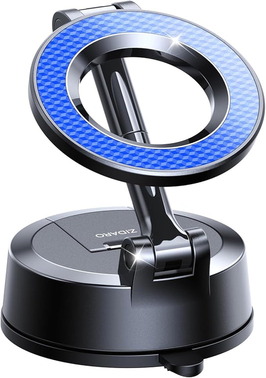 Vacuum Magnetic Car Phone Holder, 360°Adjustable, Compatible with iPhone 12-17 Series & Dashboard Mount & Tesla, 80+LBS Strong Suction Cup Phone Holders for Your Car, MagSafe-Compatible (Blue)