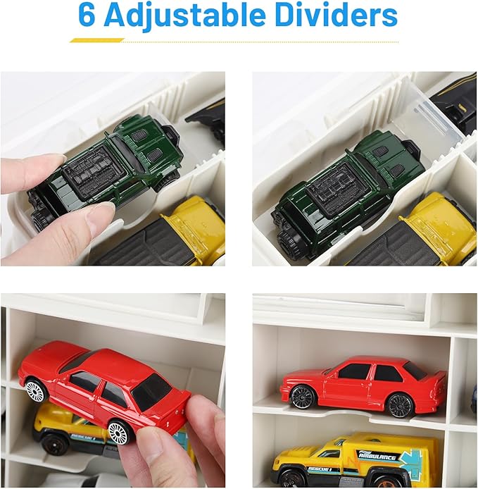 Storage Case for Hot Wheels - Carrying Display Case for 1/64 Scale Toy Cars, 48-Slot Double-Sided Transparent Organizer with Built-in Steps & Adjustable Dividers (2 Packs)