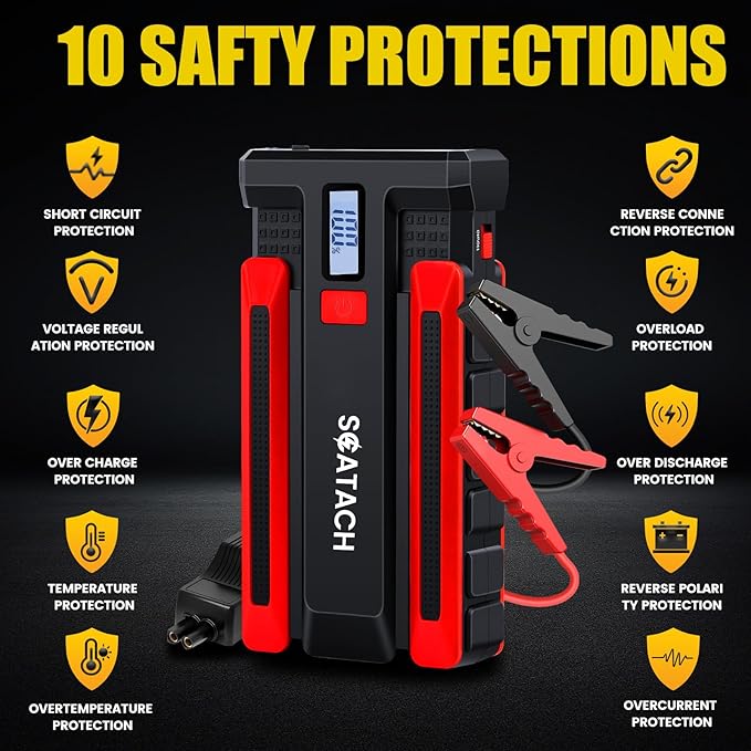 Scatach 6000A Car Battery Jump Starter,12V Car Jumper Starter Battery Pack Portable (up to 10.0L Gasoline and 8.0L Diesel Engine), Jump Box with LED Display, Flashlight and Jumper Cables