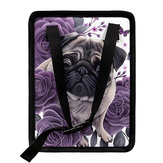 Talayituse Pug Dog Butterfly Flower Print Car Trash Can, Portable Auto Garbage Bin Multifunctional Vehicle Interior Accessories with Adjustable Straps Universal Fit Truck SUV Sedan
