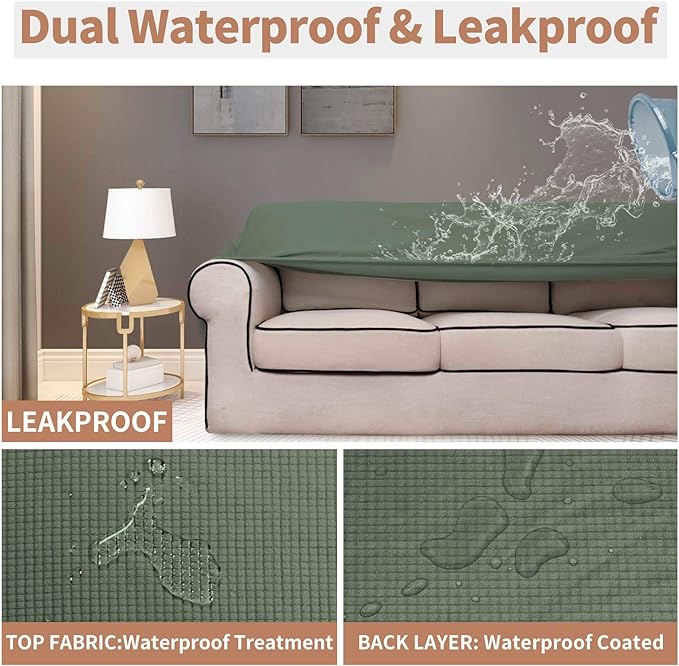 Easy-Going 100% Waterproof Chair Couch Cover, Dual Waterproof Sofa Cover, Stretch Jacquard Sofa Slipcover, Leakproof Furniture Protector for Kids, Pets, Dog and Cat (Chair, Grayish Green)