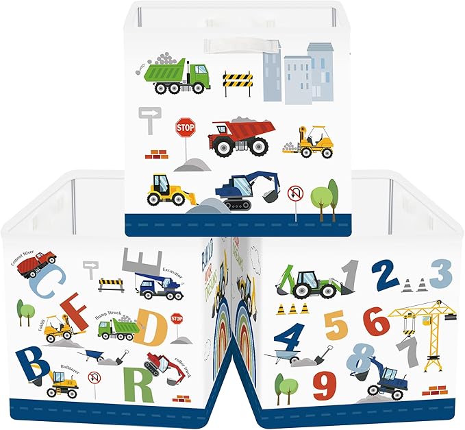 Clastyle Cars Storage Cube Organizer Set Handle Closet Clothes Cube with Metal Frame Foldable Parents Organizer Storage Basket for Book Toy,Number Letter,11.8x11.8x11.8 in