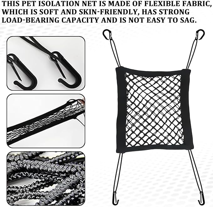 Dog Car Net Barrier, Seat Back Net Storage Bag, Car Front and Rear Seat Elastic Isolation Net, Easy to Install, Driving with Children and Pets is Safer, Universal for Cars, SUVs, Trucks