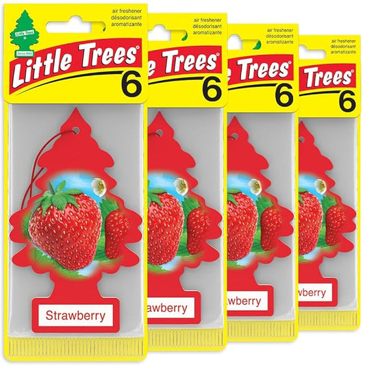 LITTLE TREES Car Air Freshener I Hanging Tree Provides Long Lasting Scent for Auto or Home I Strawberry, 6-Packs (4 Count)