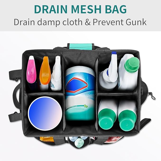 Cleaning Bags for Housekeepers, Large Cleaning Supplies Organizer with Handles & Shoulder Strap, Cleaning Caddy Bag with Foldable Divider for Cleaners, Car Horse Cleaning Bag (Green)