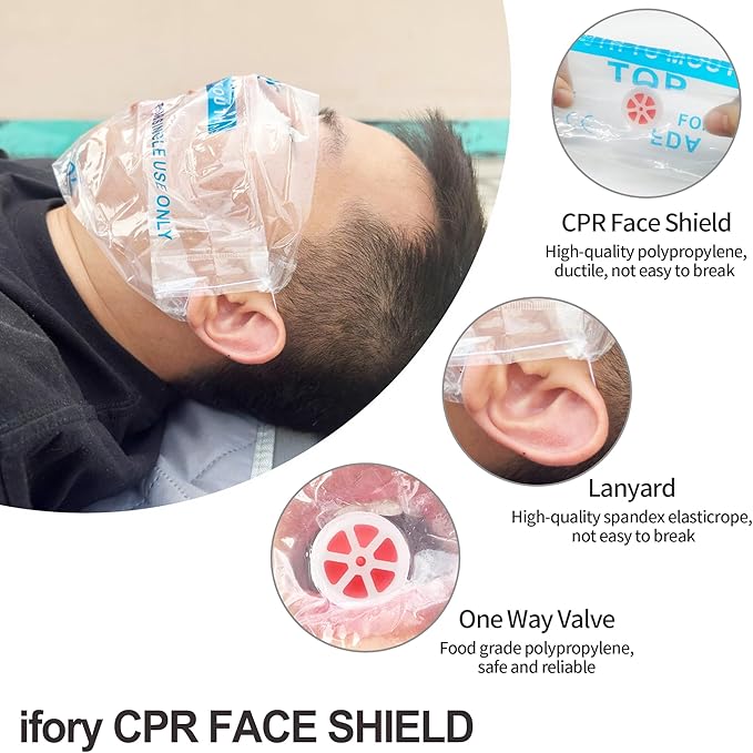 50 Packs CPR Face Shield with Keyring, CPR Pocket Mask Keychain for Emergency Kit with One Way Valve Breathing Barrier for First Aid or ADE Training