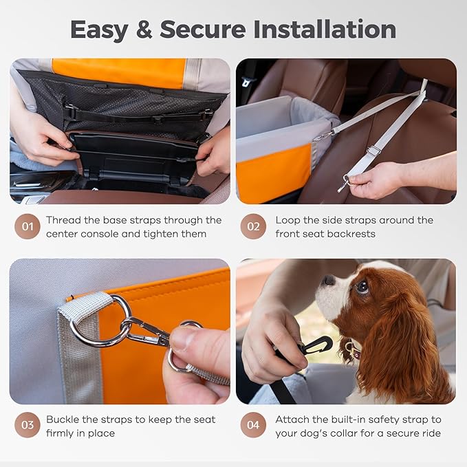 Avont Dog Car Seat for Small Dogs, Anti-Anxiety Center Console Booster Seat with Safety Straps, Soft Padded Travel Seat for Small Dogs & Cats up to 8 lbs -Light Grey