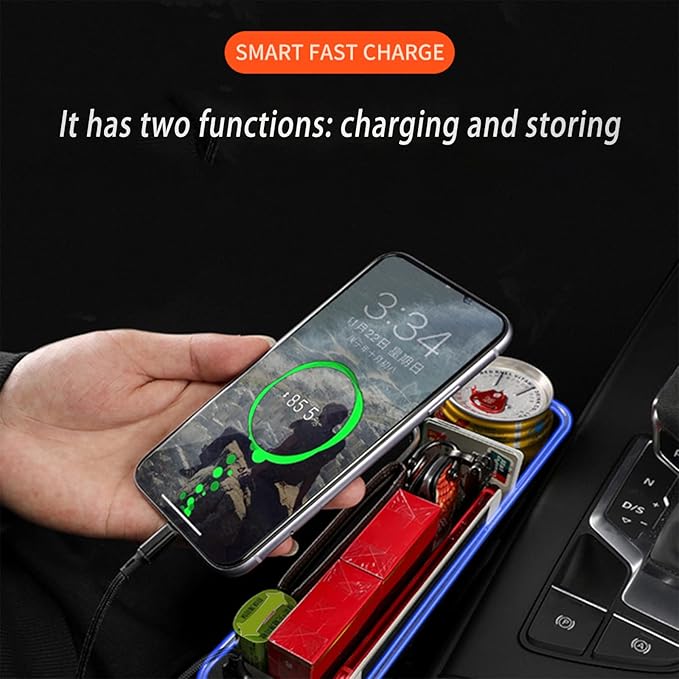 Car Seat Gap Filler Organizer, 2 Pack Multifunctional Car Seat Organizer, 7 Colours Changing LED Car Seat Seam Filler, Auto Console Side Storage Box with Cup Holders (beige)