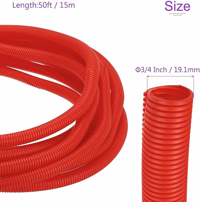 DMiotech 50ft Wire Loom Split Tubing 3/4 Inch(19.1mm) ID, Cord Protectors from Pet Flexible Conduit Cable Management for Office Home Garden, Red