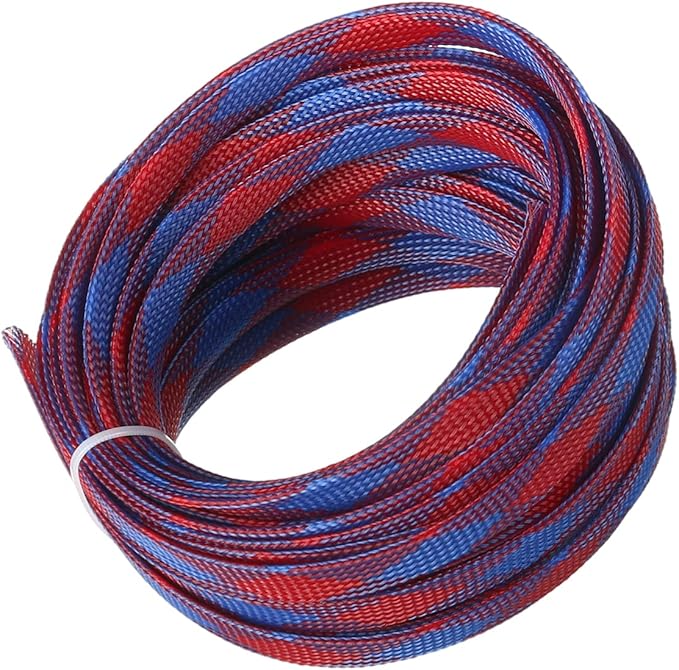 Aicosineg Cable Sleeve Braided Sleeving PET Wire Loom Tubing Cable 32.81ft-4/9inch Wrap Protector for HiFi Audio and Video Headphone Cable Protect Wires from Chewing of Pets Blue and Red
