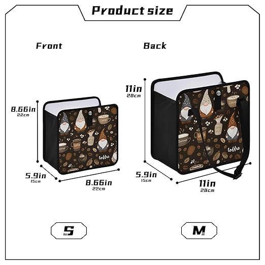 Car Trash Can Organizer Bin with Adjustable Strap for Back Front Seat Console Waterproof Leakproof Collapsible Portable 8.66 Inch Brown Gnomes Coffee Beans Cups