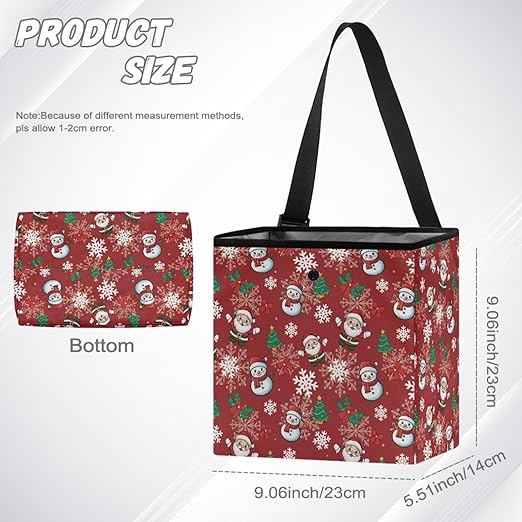 Snowman Snowflake Pattern Garbage Bag and Water Resistant Trash Can for Car, Leakproof Trash Can for SUV Truck Christmas Car Accessories(Red)