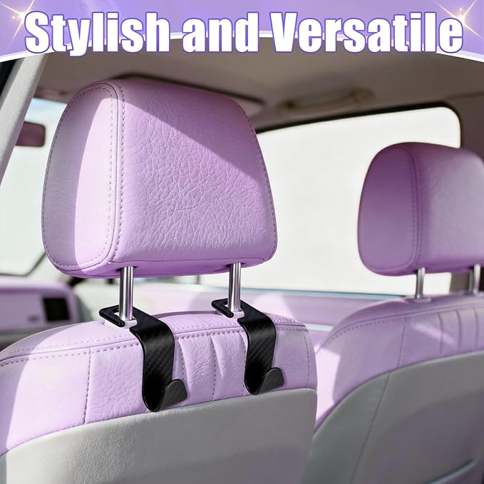 BFXM 6 Pack Car Seat Headrest Hooks, Back Seat Purse Hanger Holder Hook, Universal Storage Organizer for Handbag Grocery Bags Coats, Car Accessories for Women Men (Black Checkered)