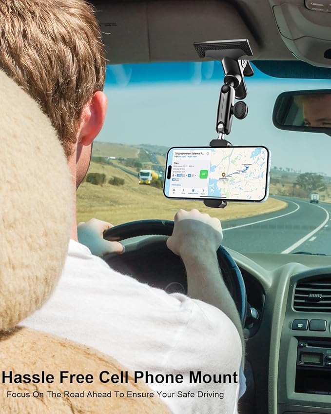 Car Sun Visor Phone Holder - [Metal Arm Clamp] Cell Phone Holders for Your Car Mount, 360° Adjustable Automobile Hands Free Cradle, for iPhone 17 Air Pro Max 16 15 14 13 12, Android, 4-7" Smartphones
