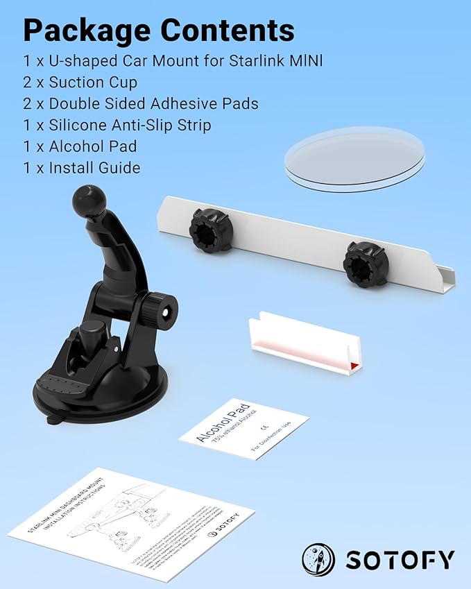 Starlink Mini Dash Mount, 360° Adjustable Dual Base Suction Cup with U-Shaped Cradle for Dashboard, Windshield, Starlink Mini Mobility Accessories for Car, RV, Boat, Truck