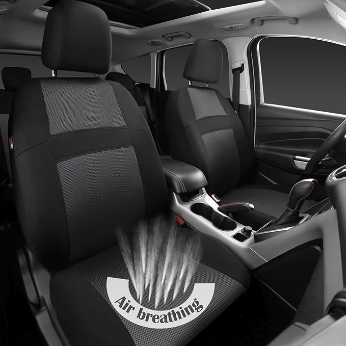 CAR PASS 3D Air Mesh Seat Cover Full Sets, Charcoal Car Seat Cover with 5mm Composite Sponge Inside,Airbag Compatible Universal Fit for SUV,Vans,sedans, Trucks, Automotive Interior Covers(Black Gray)