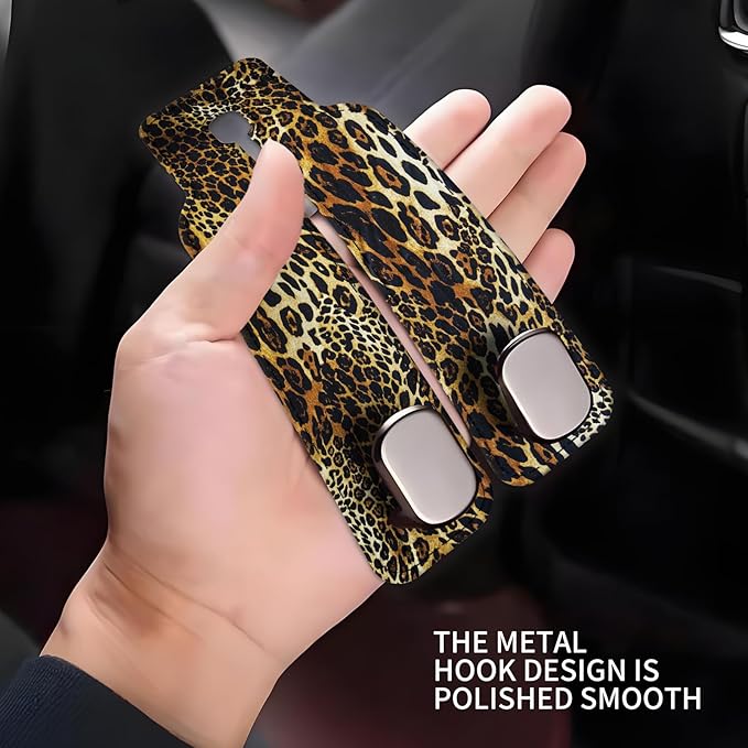 Car Seat Headrest Hook, Universal Leather Cute Hanger Holder Hook, Storage Organizer Interior Accessories for Purse Bags Handbag Luxury Leopard
