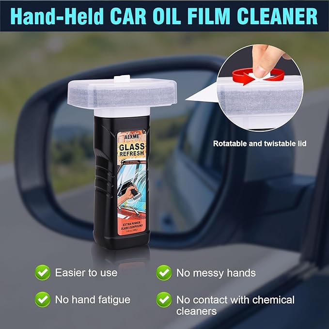 Windshield Oil Film Remover, Car Glass Cleaner Tool for Windshield & Windows, Remove Water Spots, Rain Marks, Haze & Grime, Anti Glare Streak Free Auto Window Cleaner, Improve Night Driving Visibility