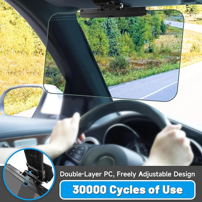 Sun Visor Extender for Cars,3 in 1 Adjustable Polarized Sun Visor Extender,Visor Organizer and Mirror for Car. Polarized Car Sun Visor,Safe Driving Extension for Glare/UV,Clip on, Universal(L)
