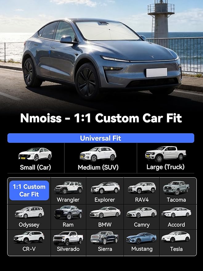 Nmoiss Windshield Sun Shade Umbrella for Honda CRV - [Vinyl Coating Heat Shield] Protect Car from Sun Rays & Heat Damage Keep Cool and Protect Interior, Spring Structure Edge