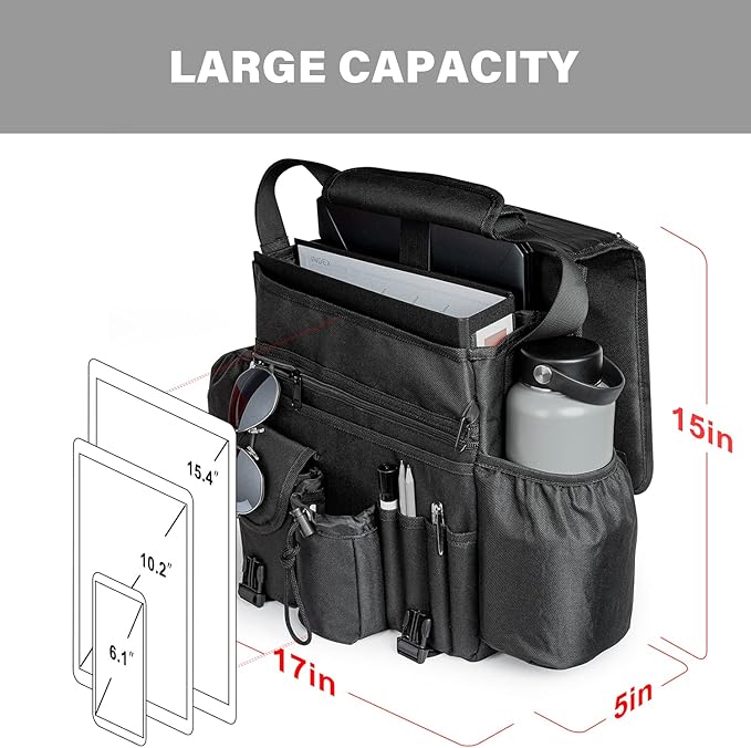 HONJIN Car Front Seat Organizer: Large Capacity Truck Vehicle Passenger Seat Organization and Storage Car Mobile Office Cab Commander Work Van Organizer Law Enforcement Police Patrol Bag - Black