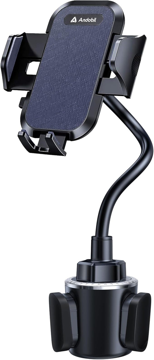andobil Military-Grade Cup Phone Holder for Car/Truck, [2026 Enhanced] 13" 360° Adjustable Gooseneck w/Anti-Shake Car Mount, Universal Car Phone Holder for iPhone/Samsung All 4.0-7.0" Devices, Blue