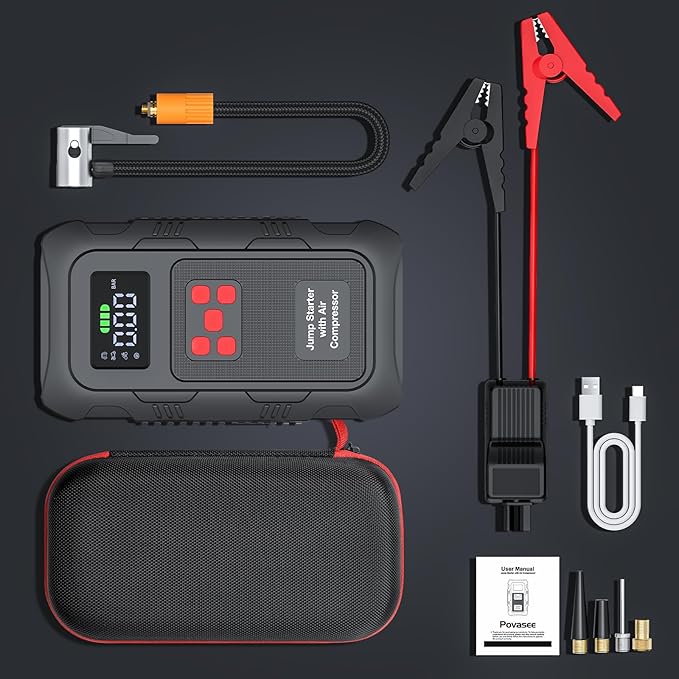 6000A Jump Starter with Air Compressor, Portable Car Battery Jump Starter with 150 PSI Tire Inflator for Up to 10.0L Gas and 8.0L Diesel Engines, 12V Jump Box with LCD Display