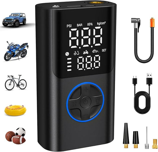 AIRSURE Tire Inflator Portable Air Compressor, 150PSI Fast Inflation Bike Pump with Gauge & USB Charging Output, Air Pump for Car, Bicycles, Motorcycles, Scooters & Balls