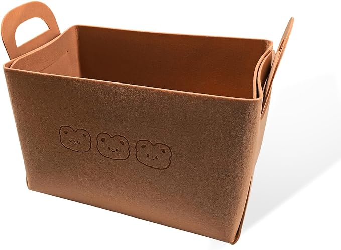 Car Trunk Organizer, Foldable Felt Basket Lightweight Storage Bin with Handles, Large Capacity Flexible Storage Bag Multipurpose Organizer for Vehicle Trunk & Backseat (Brown, 3 Bears)