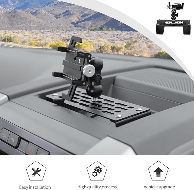 JWWY Center Console Expansion Rack Bracket with Phone Holder for 2015-2020 Ford F150, Dashboard Tray Mount Car Interior Organizer Accessories, Alloy Black