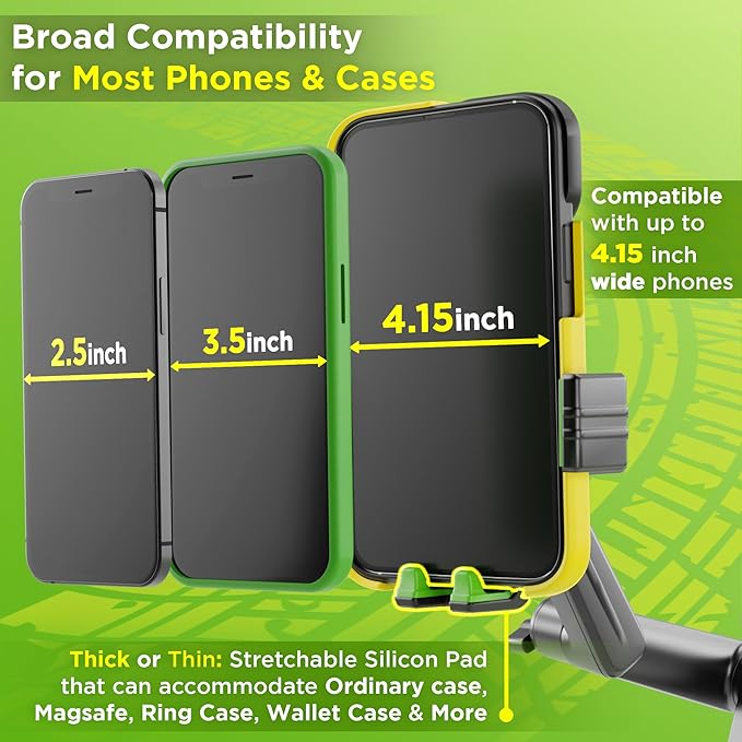 Cell Phone Mount for Truck Phone Holder for Truck Drivers - Heavy Duty Suction Cup + Dashboard Pad, iPhone Holder for Dashboard Window 16.9 inch Long, for iPhone & Samsung, Big Rig Trucker, Green