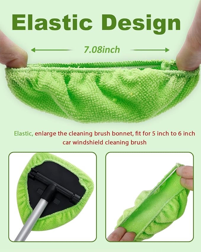 5 Pack Microfiber Pads, Replacement Heads Cover, Windshield Cleaner Tools, Washable & Reusable Triangle Pads, Fit for Window Reach Tool, Handle Not Included (Green)