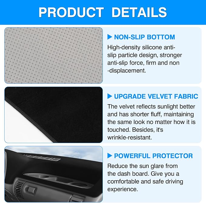 Autorder Dashboard Cover Mat for 1995 1996 Chevy Chevrolet Silverado C/K 1500 2500 3500&Tahoe&Suburban/GMC Sierra&Yukon Pickup Truck Accessories Dash Cover Upgrade Velvet Dash Mat